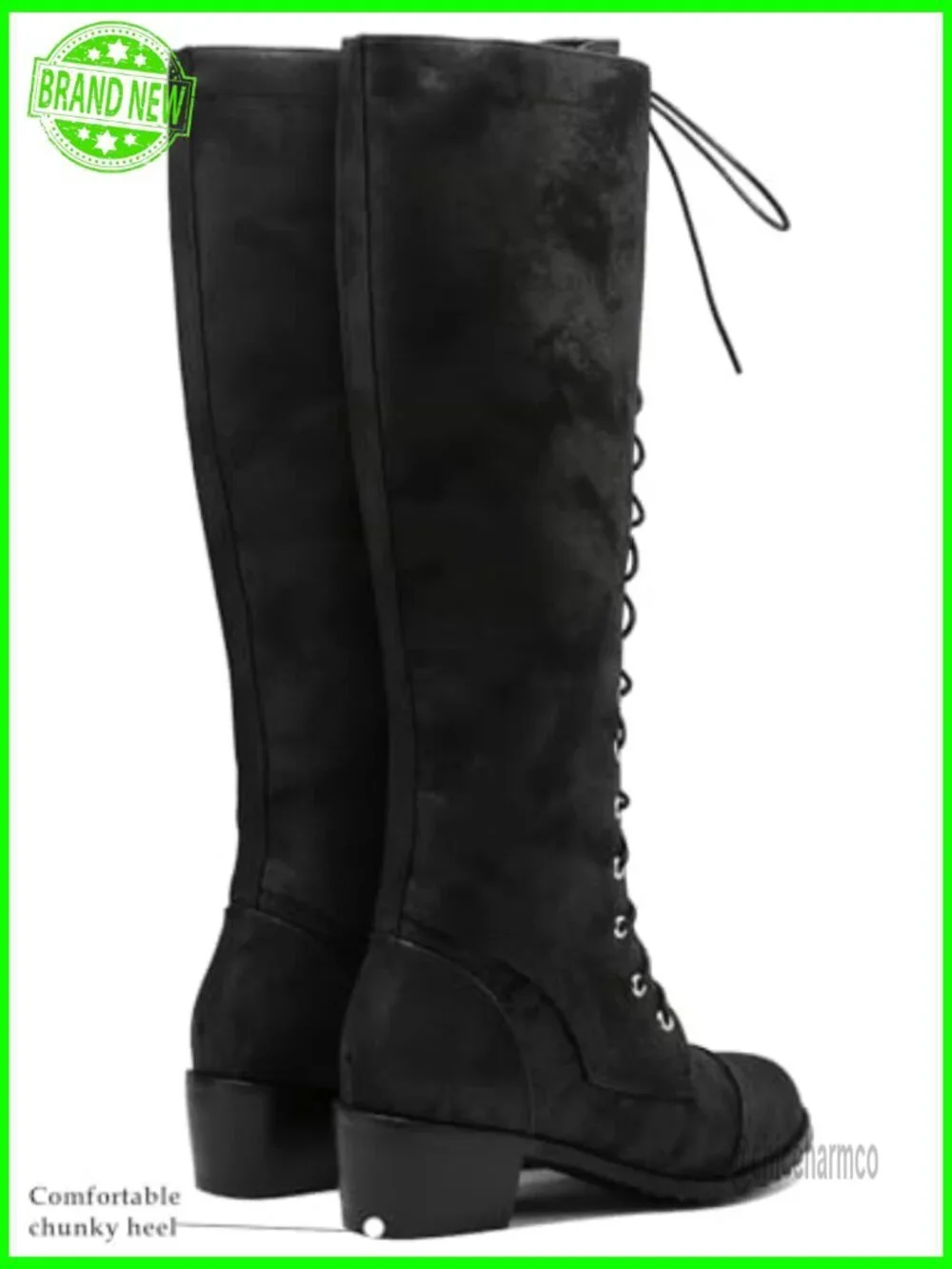 Chunky Heel Over the Knee Lace Up Combat Boots with Side Zipper